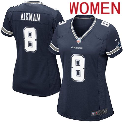 Women Dallas Cowboys #8 Troy Aikman Nike Navy Game Team NFL Jersey